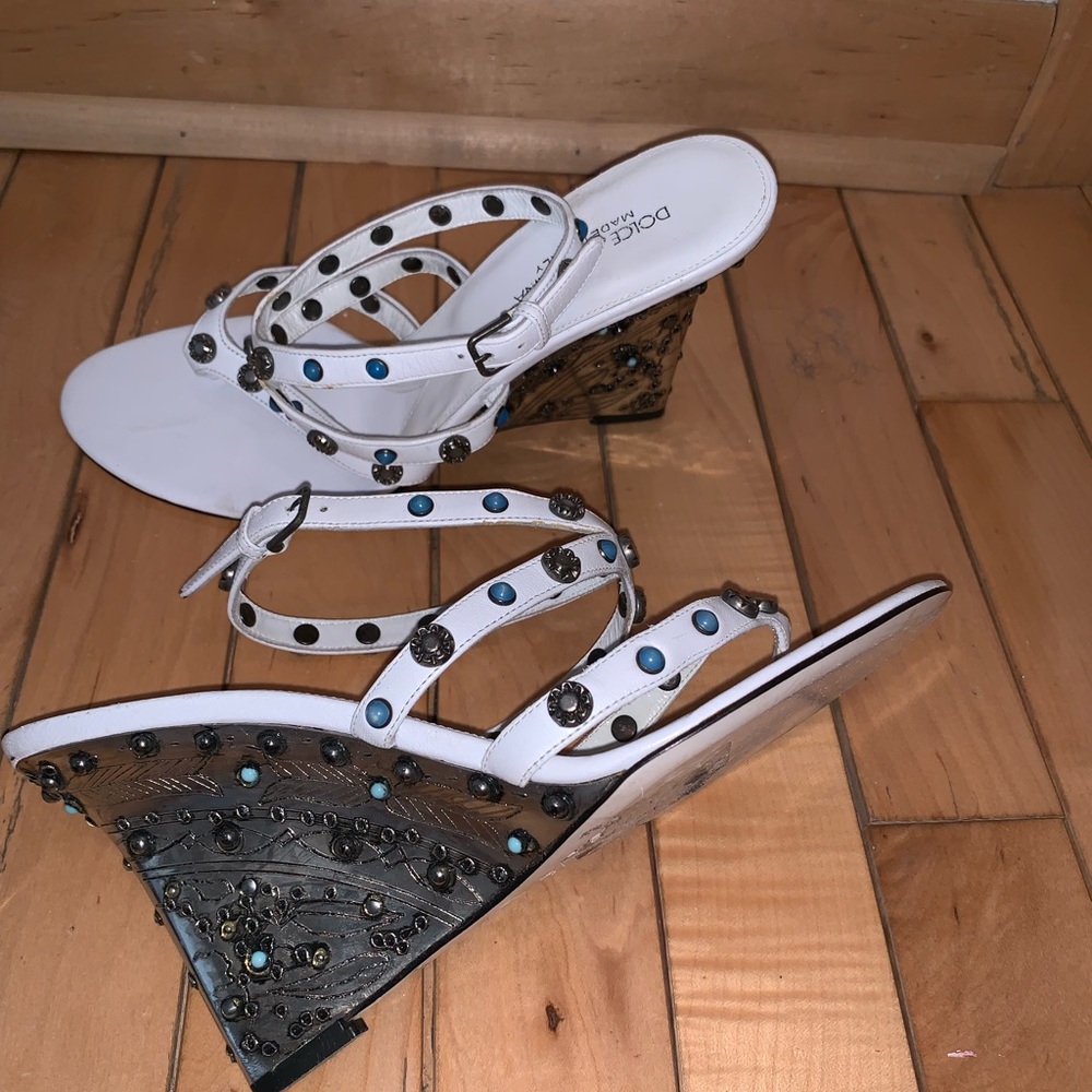 Dolce & Gabbana beaded metal wedge sandals SZ. 37